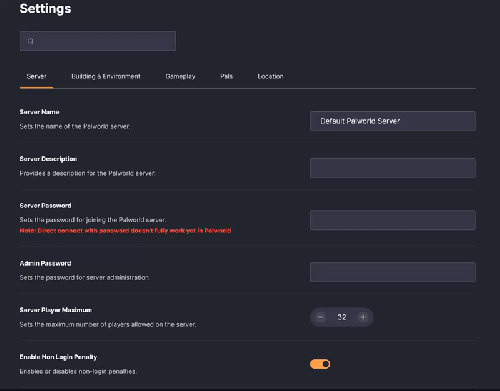 The image is showing how it is possible to modify Palworld server settings and configuration directly from the Dathost UI. (Palworld Server Hosting Provider)