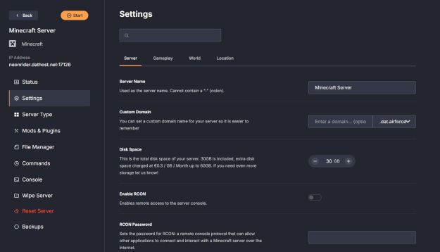 DatHost control panel