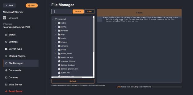 DatHost File Manager Tab