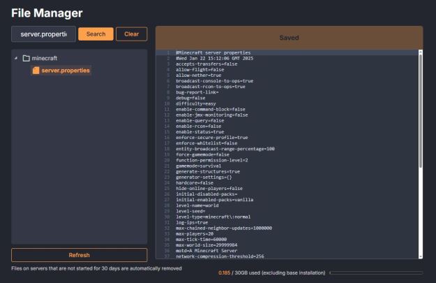 DatHost Minecraft Dedicated Server Server.Properties File