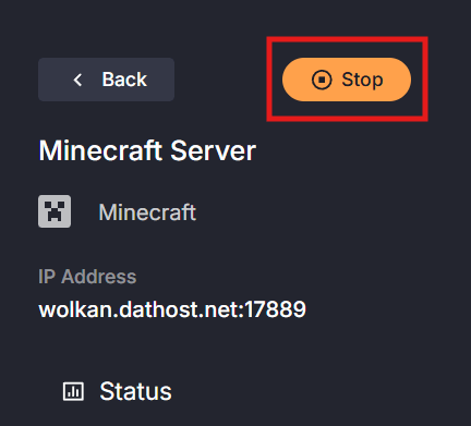 Restarting a Minecraft server from the Dathost control panel to apply changes.