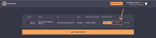 DatHost control panel edit server