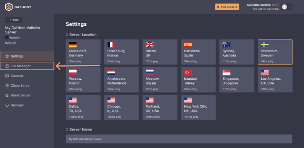 DatHost control panel menu