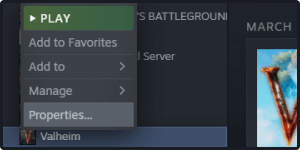 Steam Valheim right click menu